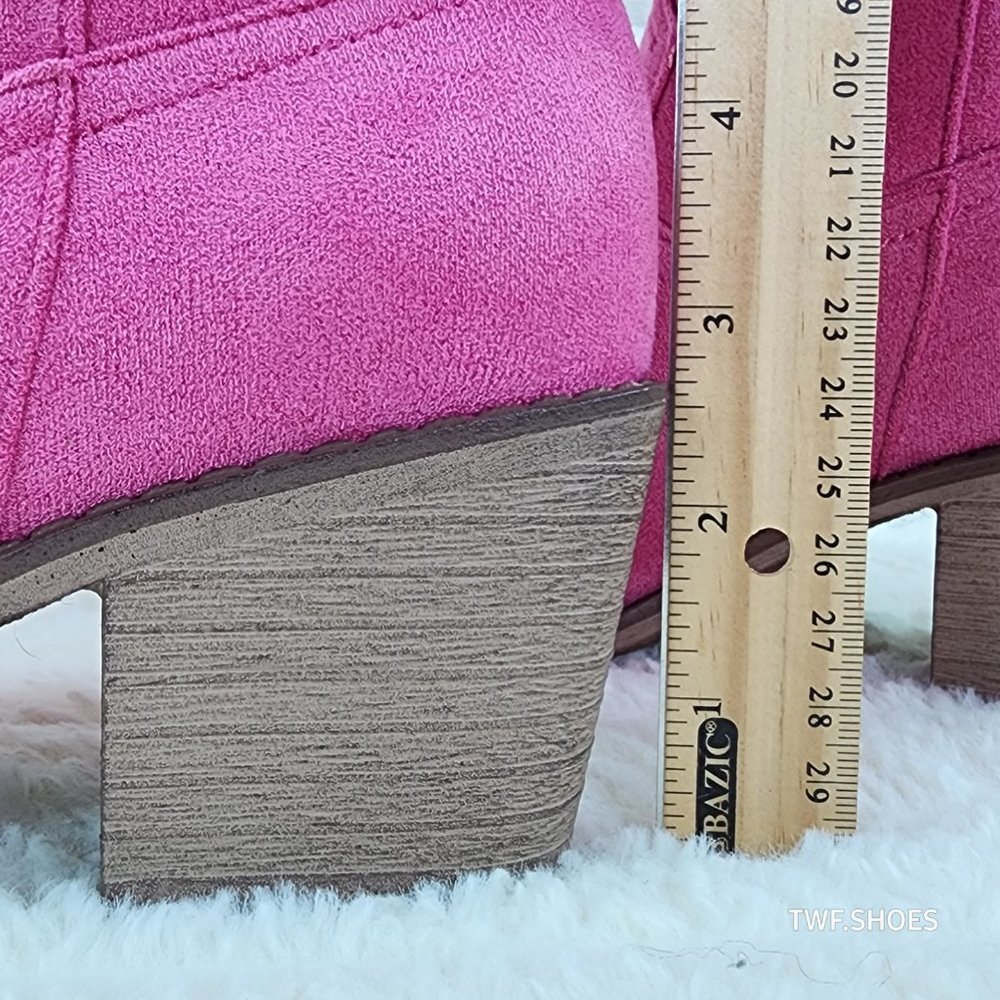 Pierre Dumas Pink Suede Western Heeled Boots - Picture 13 of 14